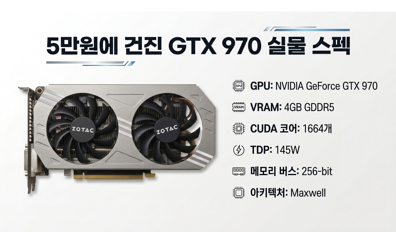 당근마켓에서 구입한 ZOTAC GTX 970 실물 스펙 카드